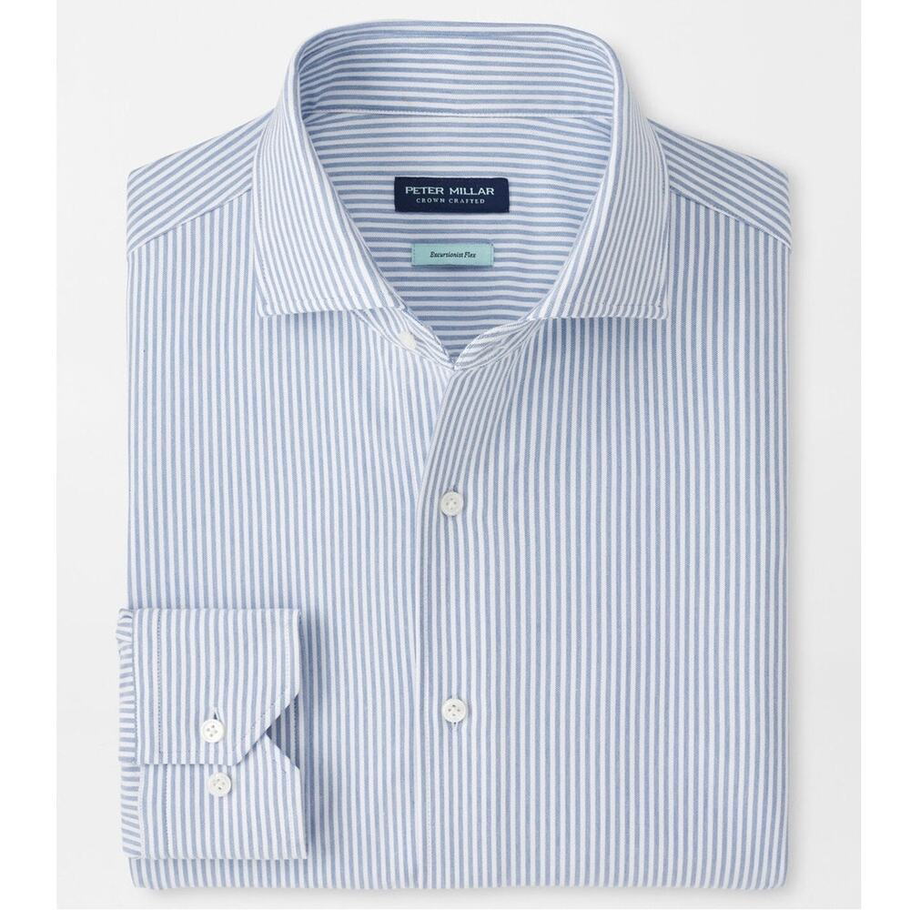 Peter Millar -L- Crown Crafted Brookhaven Blue Frost Stripe Shirt NWT $250